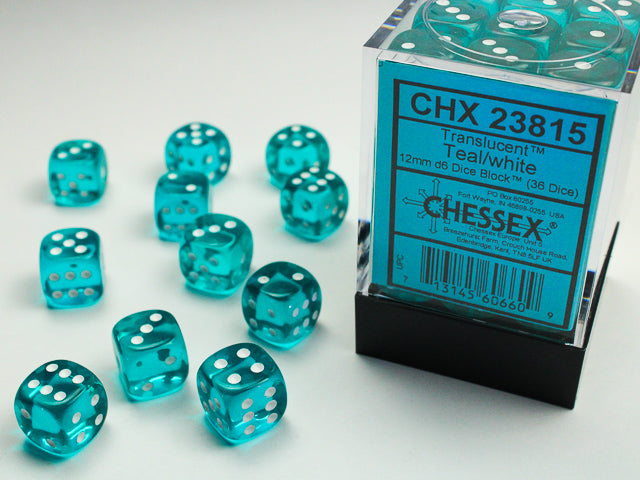 Chessex set de 36 mini dés - CHX 23815 Translucent Teal/White
