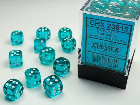 Chessex set de 36 mini dés - CHX 23815 Translucent Teal/White