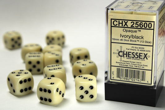 Chessex set de 12 dés 6 - CHX 25600 Opaque Ivory/Black