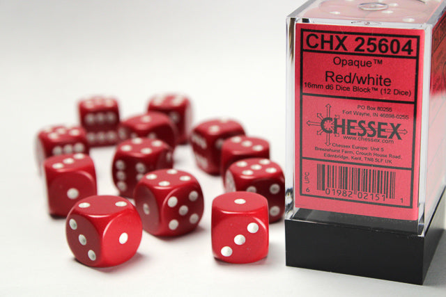 Chessex set de 12 dés 6 - CHX 25604 Opaque Red/White