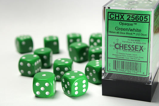 Chessex set de 12 dés 6 - CHX 25605 Opaque Green/White