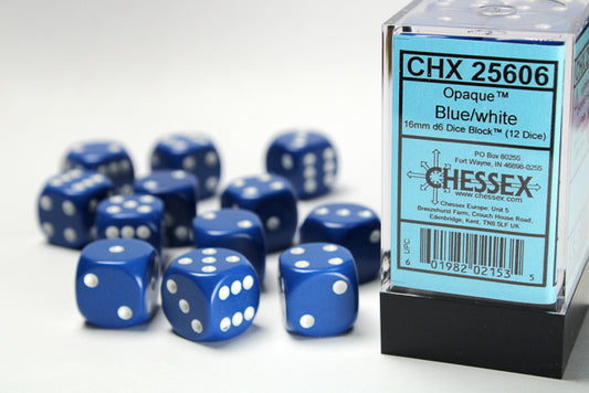 Chessex set de 12 dés 6 - CHX 25606 Opaque Blue/White