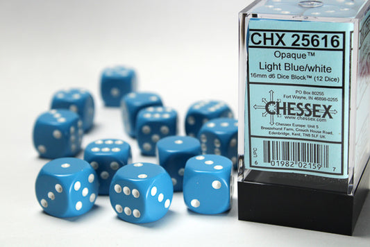 Chessex set de 12 dés 6 - CHX 25616 Opaque Light Blue/White