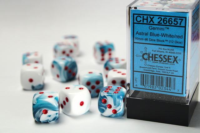 Chessex set de 12 dés 6 - CHX 26657 Gemini Astral Blue White/Red
