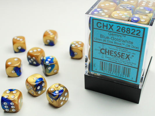 Chessex set de 36 mini dés - CHX 26822 Gemini Blue Gold/White