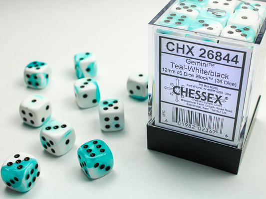 Chessex set de 36 mini dés - CHX 26844 Gemini Teal White/Black