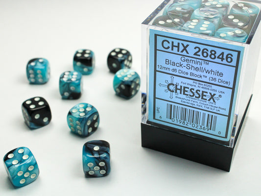 Chessex set de 36 mini dés - CHX 26846 Gemini Black Shell/white