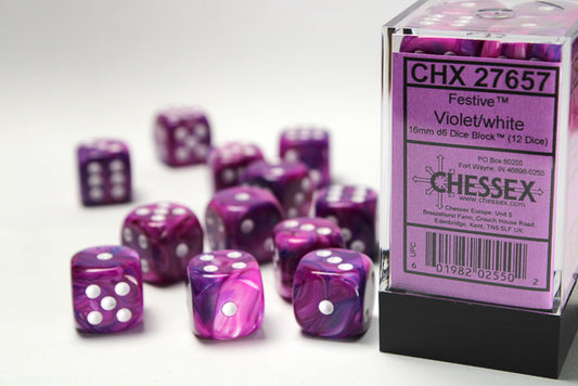 Chessex set de 12 dés 6 - CHX 27657 Festive Violet/White