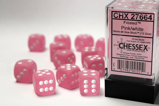 Chessex set de 12 dés 6 - CHX 27664 Frosted Pink/White