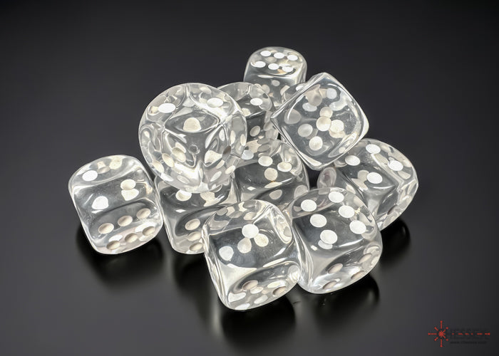 Chessex set de 12 dés 6 - CHX 23601 Translucent Clear/White