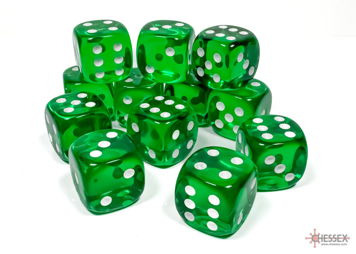 Chessex set de 12 dés 6 - CHX 23605 Translucent Green/White