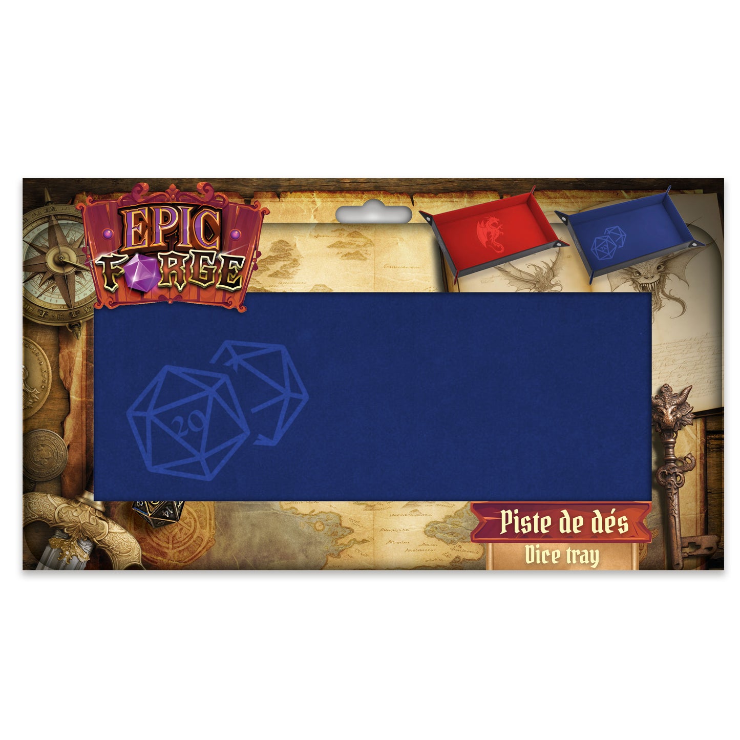 Couloir de Dés - Dé 20 Bleu - Cuir et Velours - 20 x 40 cm