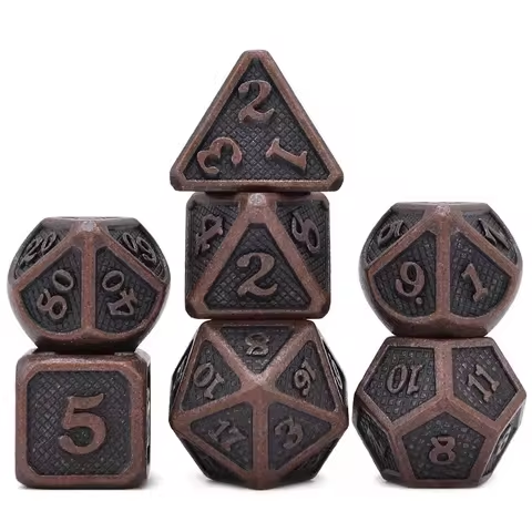Dés Métal - lot de 7 dés (14mm) avec boite en métal - Solid Bronze