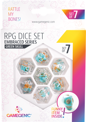 JDR Set de 7 Dés : Embraced Series -Green Skull-  Gamegenic