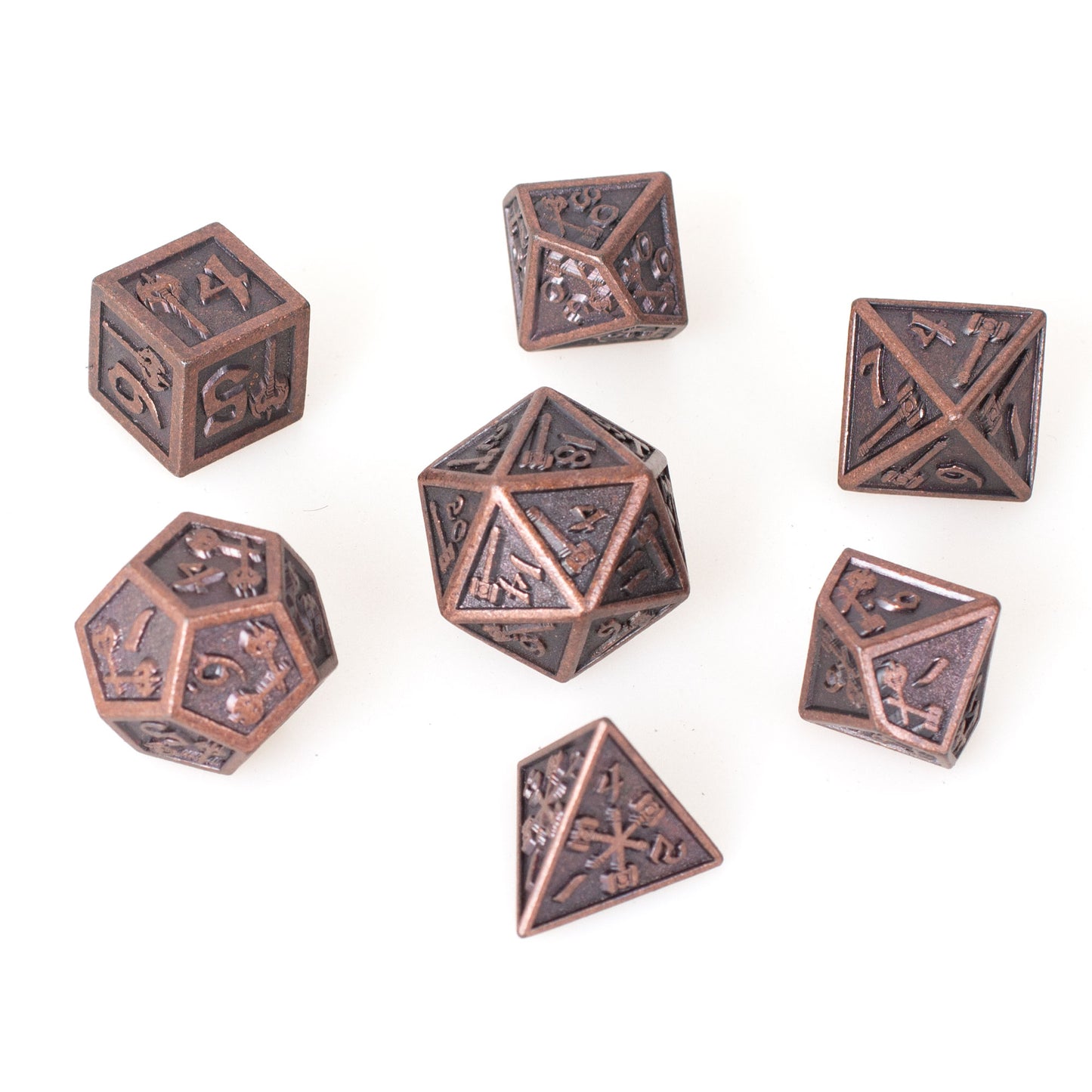 Dés Métal - Lot de 7 dés (16mm) avec boite en métal - Hammer Bronze