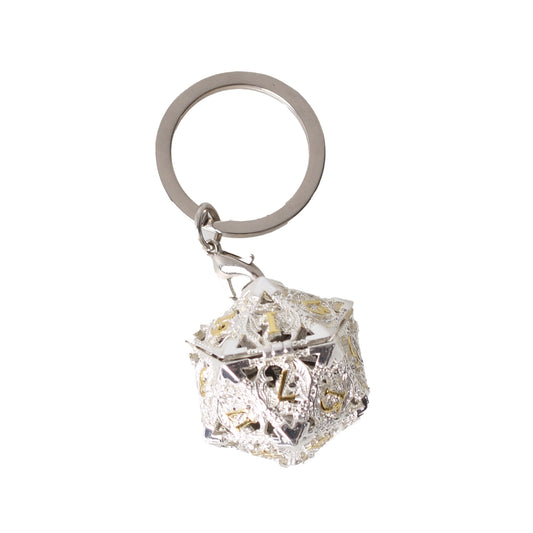Porte clé D20 Argenté - lot de 7 mini dés métal (5mm)