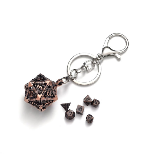 Porte clé D20 Vieux Rose - lot de 7 mini dés métal (5mm)