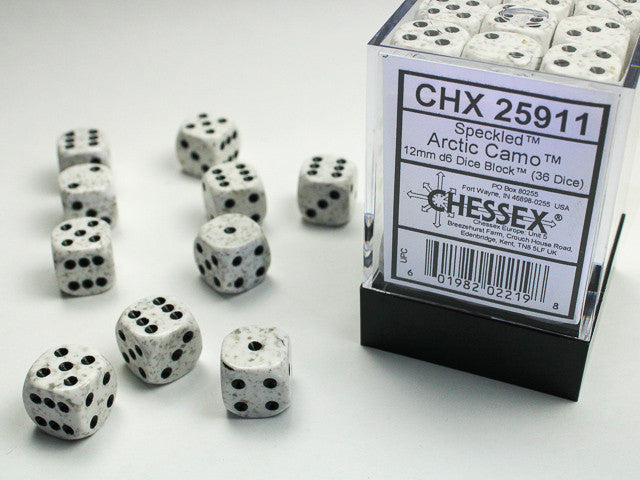 Chessex set de 12 dés 6 - CHX 25711 GRANITE - ARCTIC Blanc/Gris
