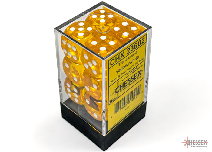 Chessex set de 12 dés 6 - CHX 23602 Translucent Yellow/White