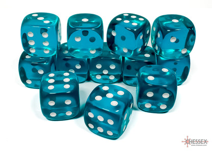 Chessex set de 12 dés 6 - CHX 23615 Translucent Teal/White