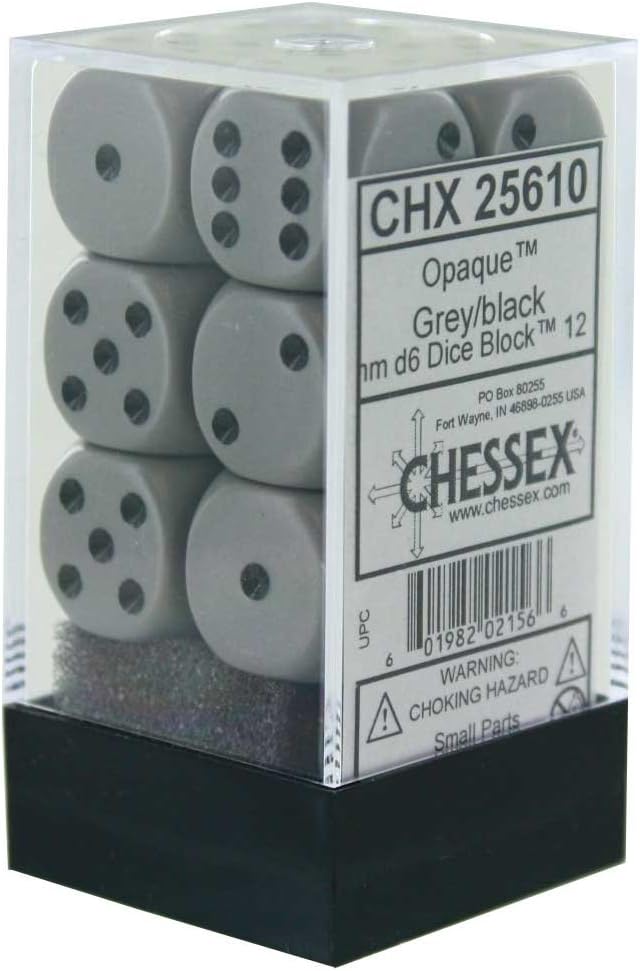 Chessex set de 12 dés 6 - CHX 25610 OPAQUE - Gris/Noir