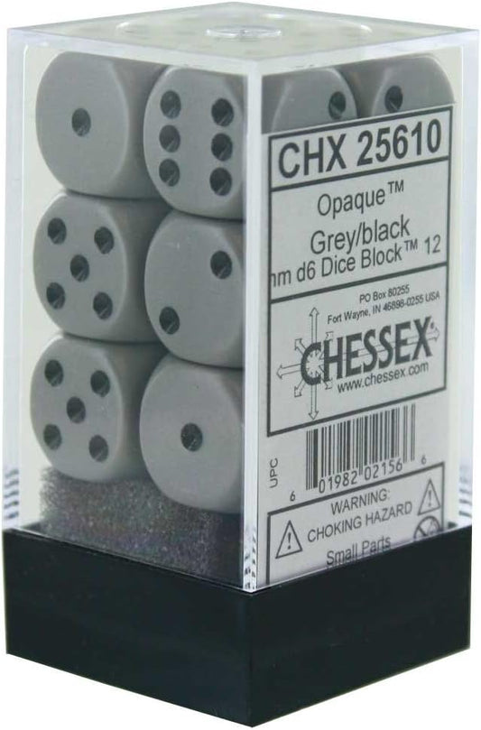 Chessex set de 12 dés 6 - CHX 25610 OPAQUE - Gris/Noir