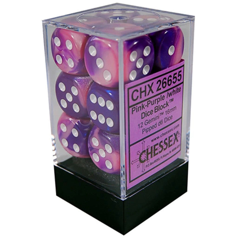 Chessex - Set de 12 dés 6 - CHX 27657 FESTIVE - Violet/Blanc