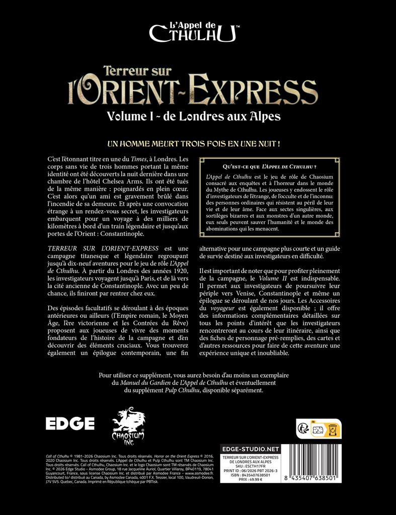 JDR L'Appel de Cthulhu - Terreur sur l'Orient Exp Volume 1
