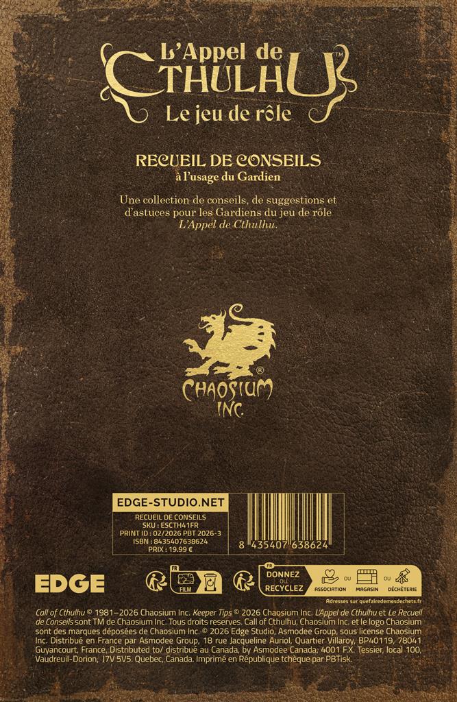 JDR L'Appel de Cthulhu : Recueil de Conseils à l'usage