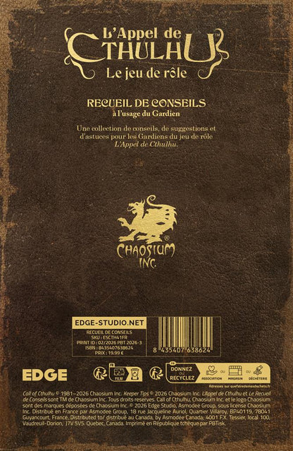 JDR L'Appel de Cthulhu : Recueil de Conseils à l'usage