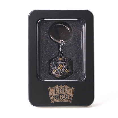 Porte clé D20 Noir doré - lot de 7 mini dés métal (5mm)