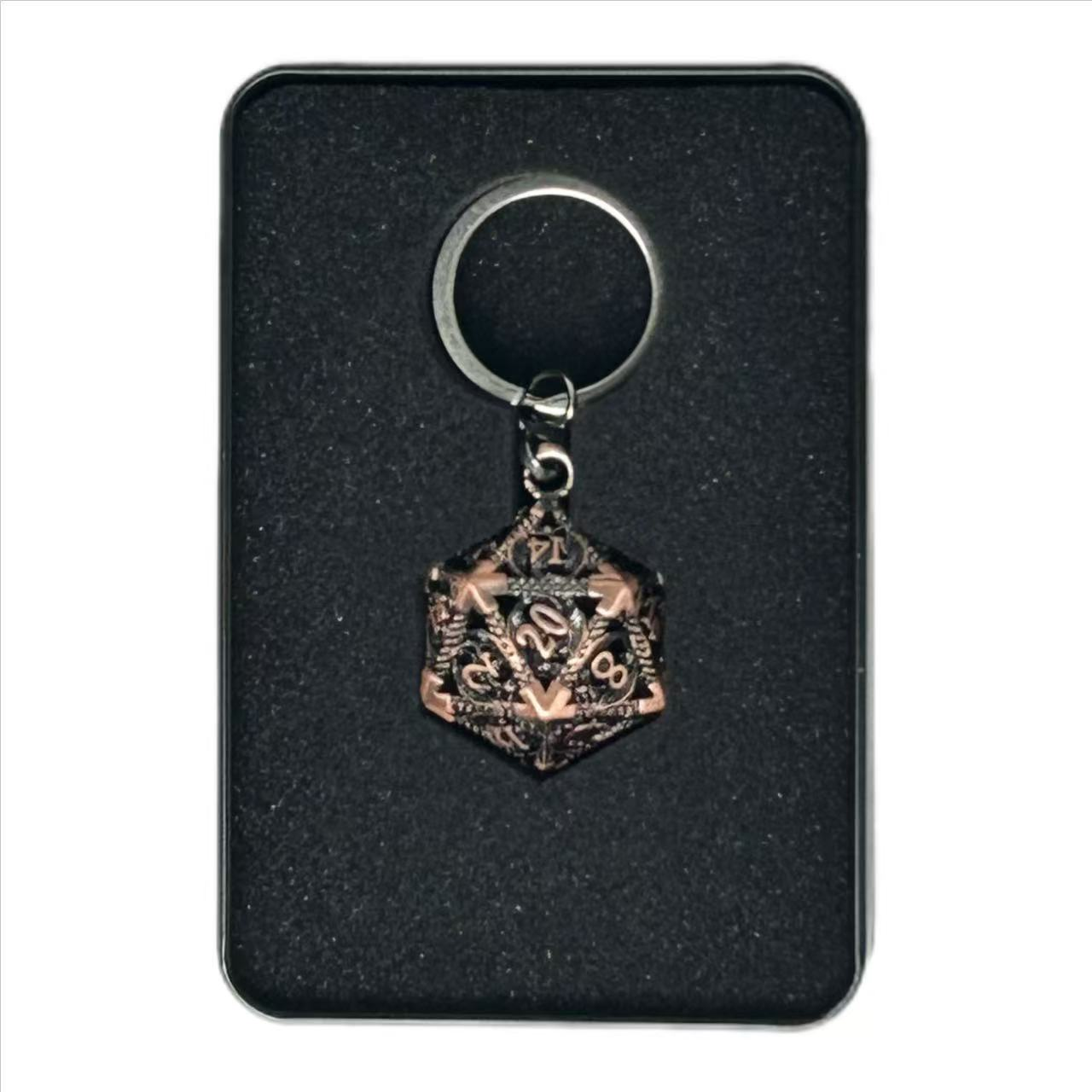 Porte clé D20 Vieux Rose - lot de 7 mini dés métal (5mm)