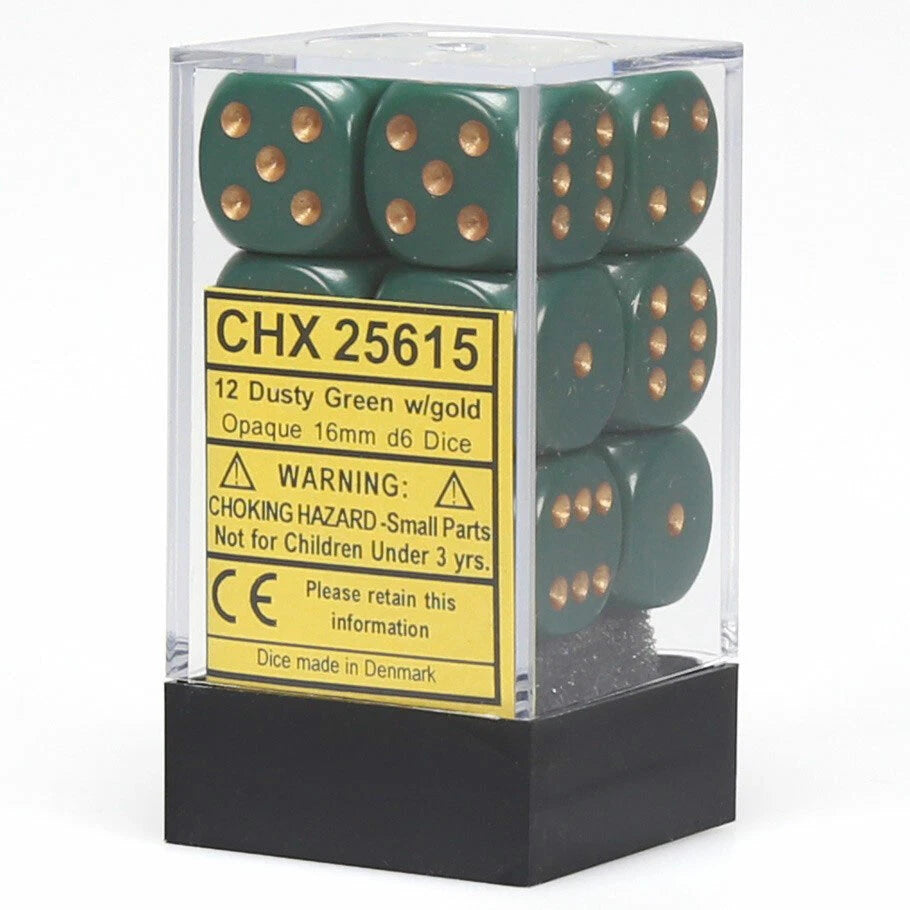 Chessex set de 12 dés 6 - CHX 25615 OPAQUE - Vert Gris/Or