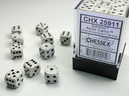 Chessex set de 12 dés 6 - CHX 25711 GRANITE - ARCTIC Blanc/Gris